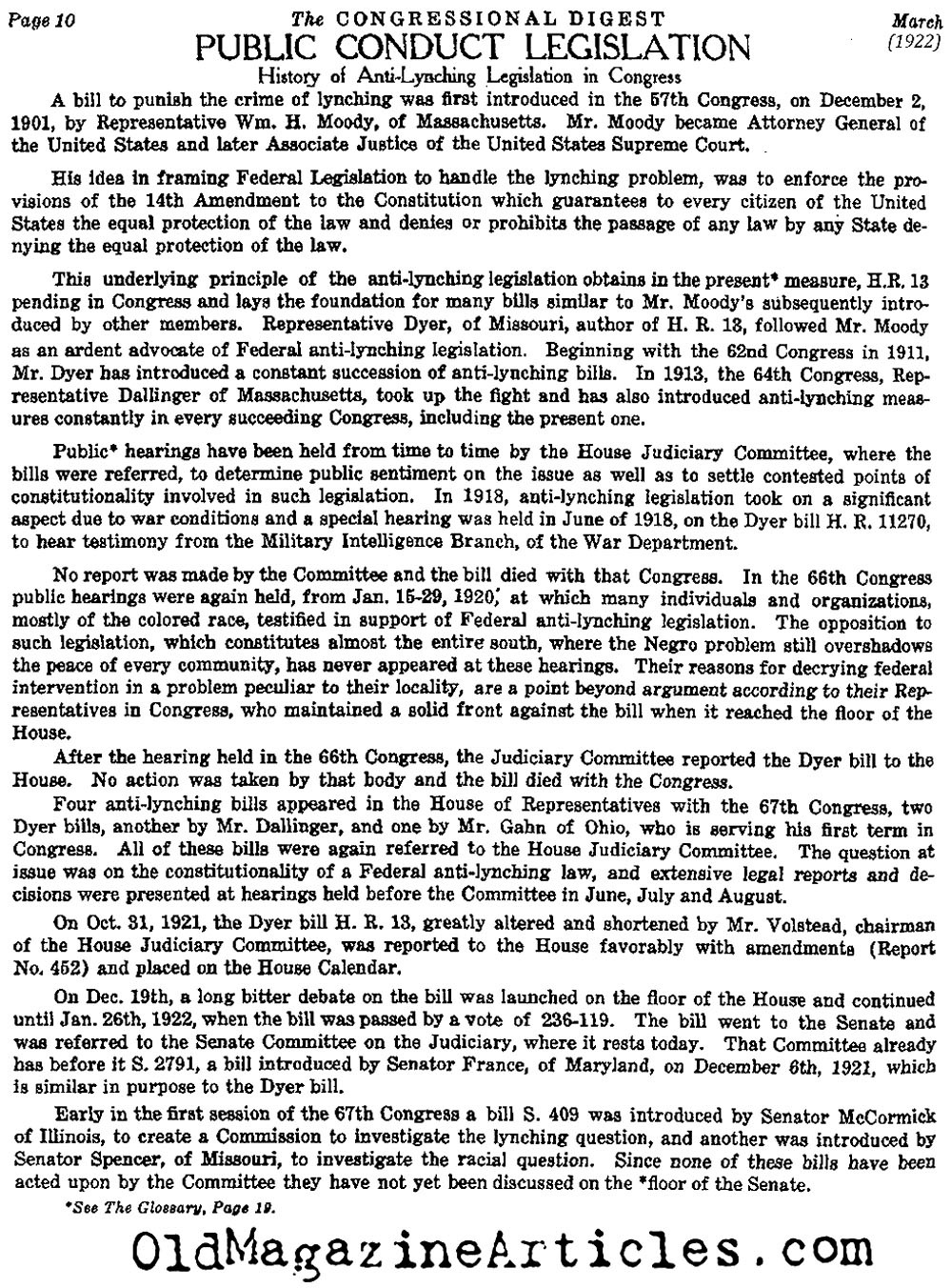 A History of Anti-Lynching Legislation (Congressional Digest, 1922)